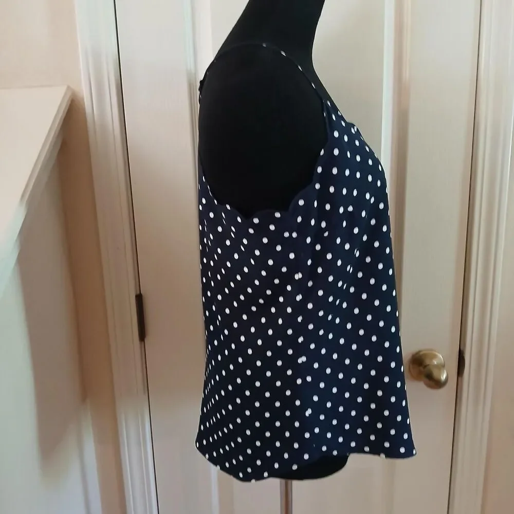 J.Crew navy/white polka dot tank top scalloped top edge 6 old money quiet luxury